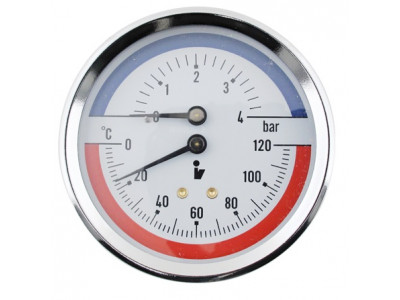 Termomanometr d80mm 0-6 BAR 0-120°C ZADNÍ vývod 1/2" - voda, vzduch